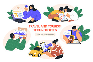 Tourists using travel technologies, a Technology Illustration by Good Studio