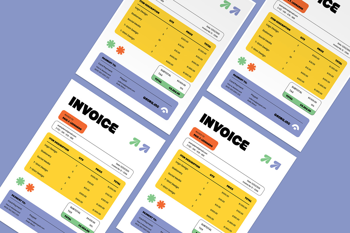 Retro Creative Invoice, a Stationery Template by Neermana