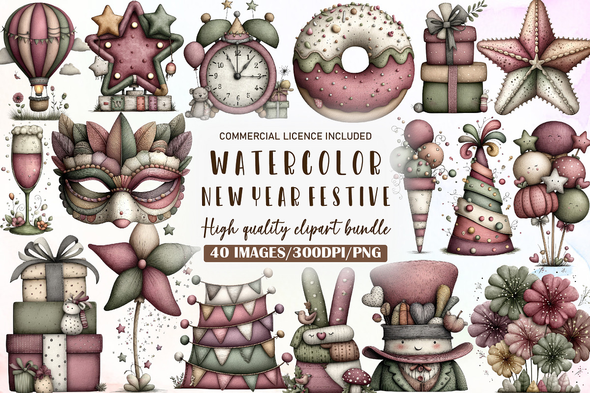 New Year Festive Celebration Clipart, an Illustration by Sublimation Artist (Photo 1 of 6)