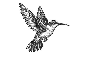 Hummingbird In Flight Engraving