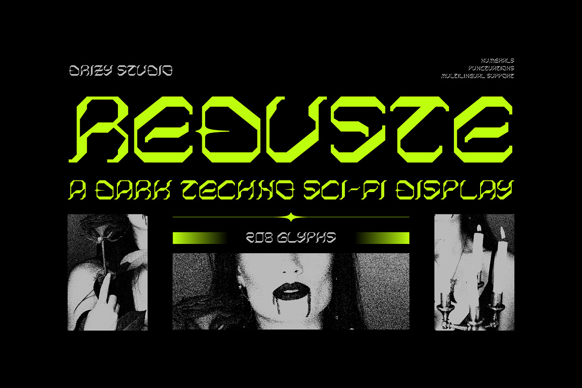 Reduste – Dark Techno Sci-Fi Font, a Sans Serif Font by Drizy (Photo 1 of 10)