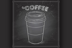 Coffee To Go Scetch On A Black Board