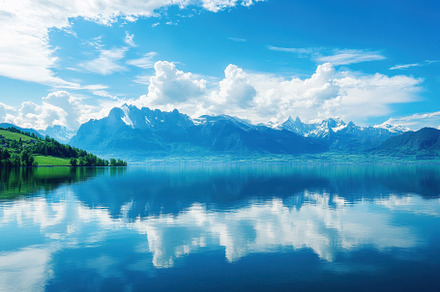 Serene summer landscape with mountai, a Photo by Iftikhar Alam