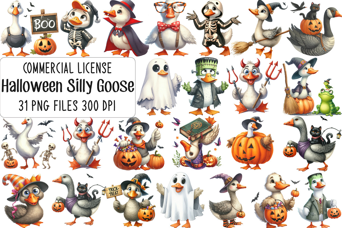 Funny Halloween Silly Goose Clipart, an Illustration by CraftArtStudio (Photo 1 of 6)