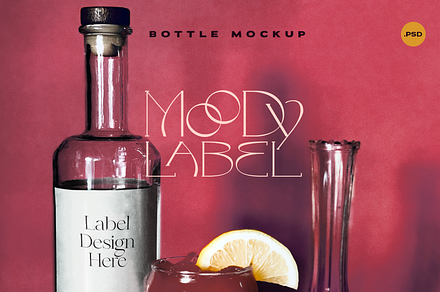 Moody Bottle Label, Photoshop Mockup