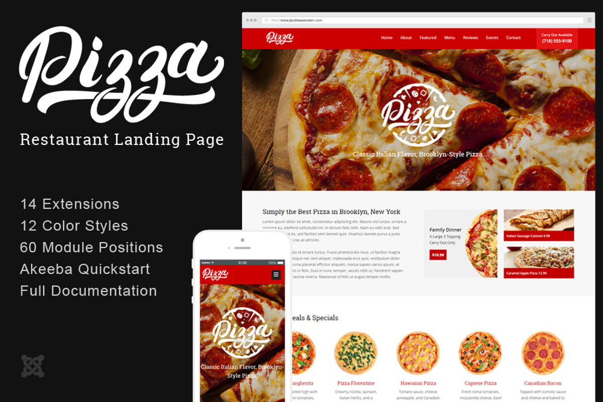 Pizza Restaurant Joomla 3 Theme, a Landing Page Template by webunderdog (Photo 1 of 6)