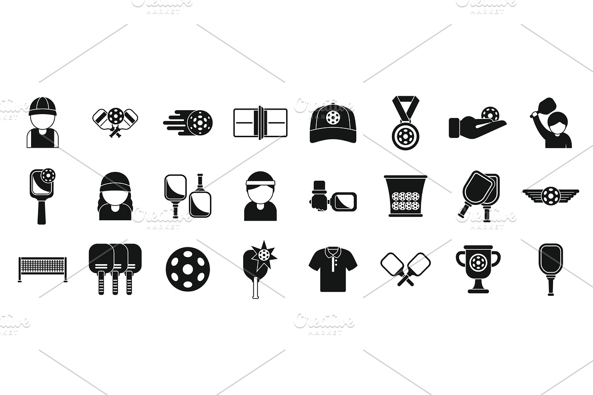 Pickleball icons set simple vector, a Sport Illustration by Ylivdesign