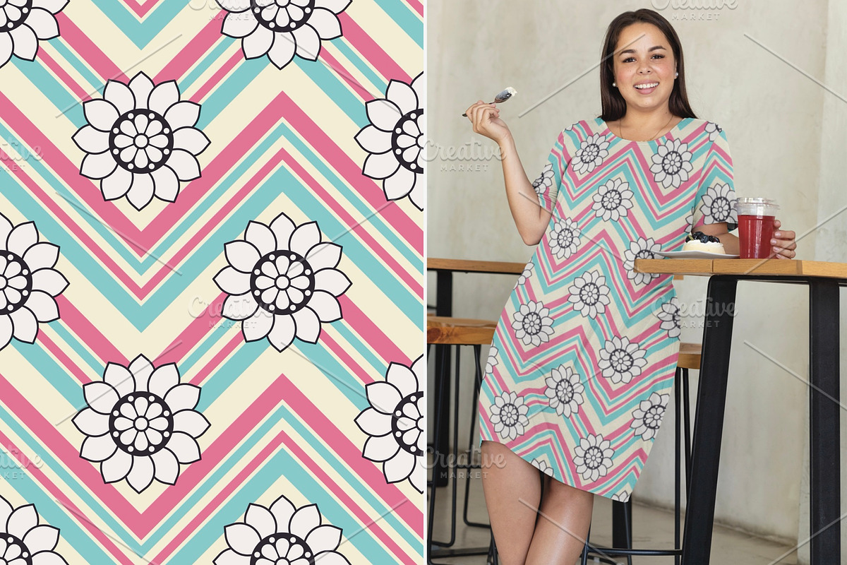 Groovy Boho Floral Chevron Pattern, a Pattern Graphic by PPEthnicDecorPattern (Photo 6 of 7)