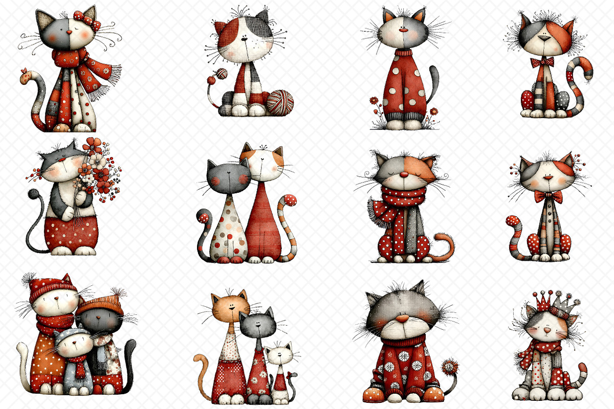 Whimsical Christmas Cats Watercolor, an Illustration by cherrydesign (Photo 3 of 3)
