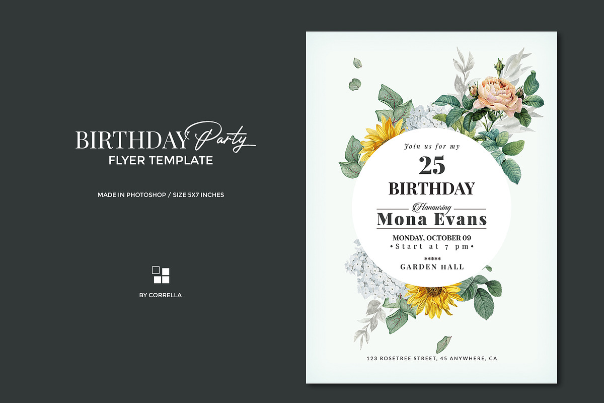 Vintage Flower - Birthday Invitation, a Flyer Template by Corrella Design (Photo 1 of 3)