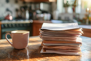 A stack of paperwork placed next to, a Photo by Iftikhar Alam
