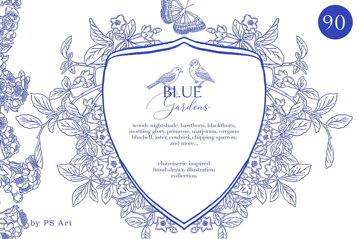 Blue Gardens Chinoiserie set, a Texture Illustration by Patishop Art (Photo 4 of 11)