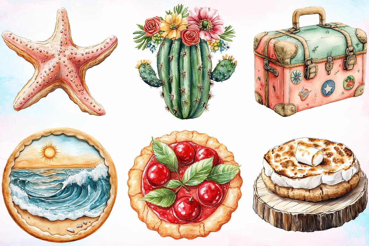 Watercolor Summer Cookies Clipart, a Seasonal Illustration by Canvas Craft (Photo 3 of 3)