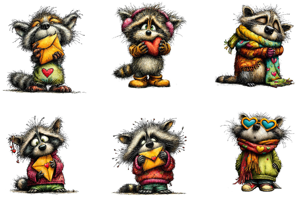 Whimsical Valentines Raccoon Clipart, an Illustration by CreationArt (Photo 6 of 7)