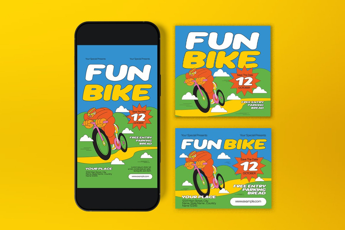 Blue Quirky Bike Event Flyer Set, a Flyer Template by graphicook (Photo 3 of 3)