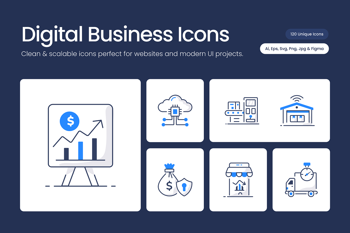 120 Digital Business Line Icons, an Outline Icon by Vectors Market (Photo 1 of 10)
