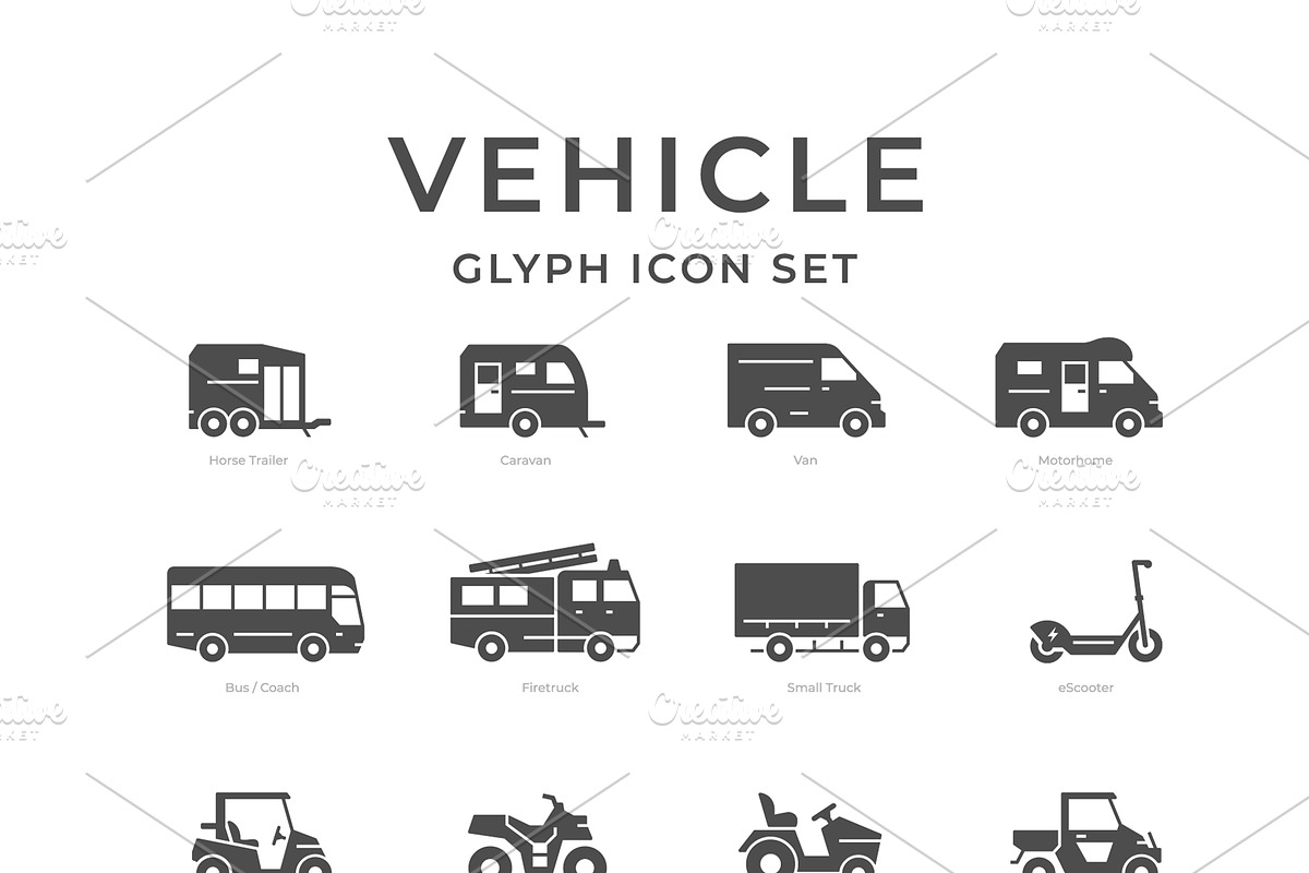 Set glyph icons of vehicle, an Icon by motorama