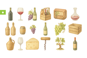 Charming Wine and Cheese Collection, an Object Graphic by RT Studio