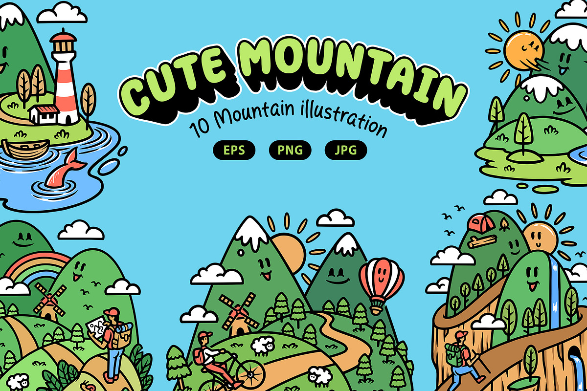 Cute mountain 10 illustrations, an Object Illustration by gunaonedesign (Photo 1 of 8)