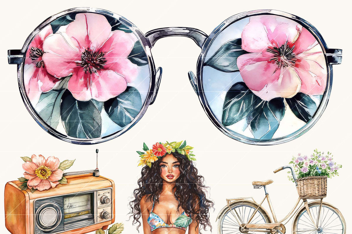 Hibiscus Beach Vacation Clipart, a Person Illustration by BusyDaydesign (Photo 6 of 9)