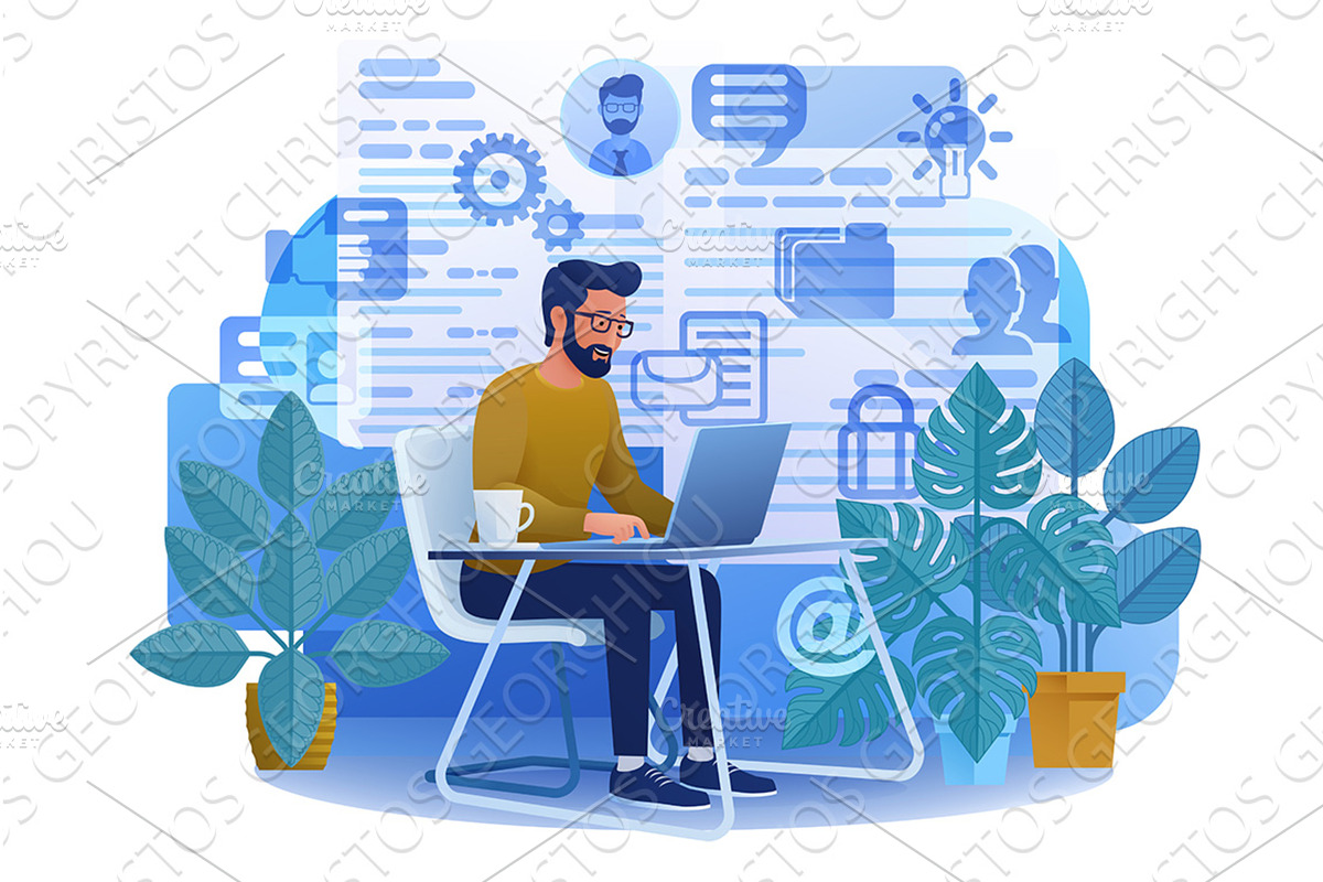 Man Laptop Recruitment Job Search, a Person Illustration by Christos Georghiou