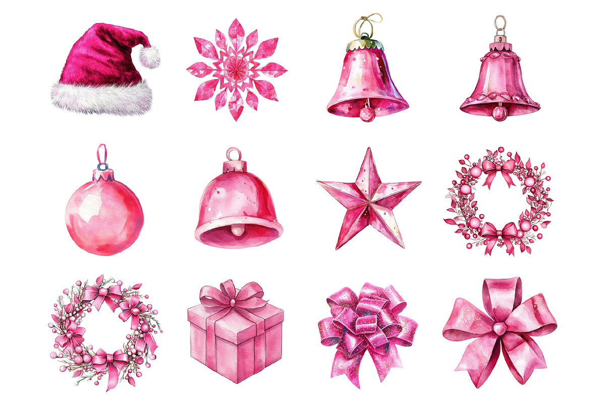 Hot Pink Christmas Clipart, an Illustration by Design Market (Photo 2 of 3)
