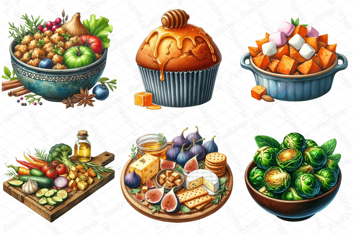 Watercolor Thanksgiving Food Clipart, an Illustration by DreamPrint404 (Photo 6 of 6)