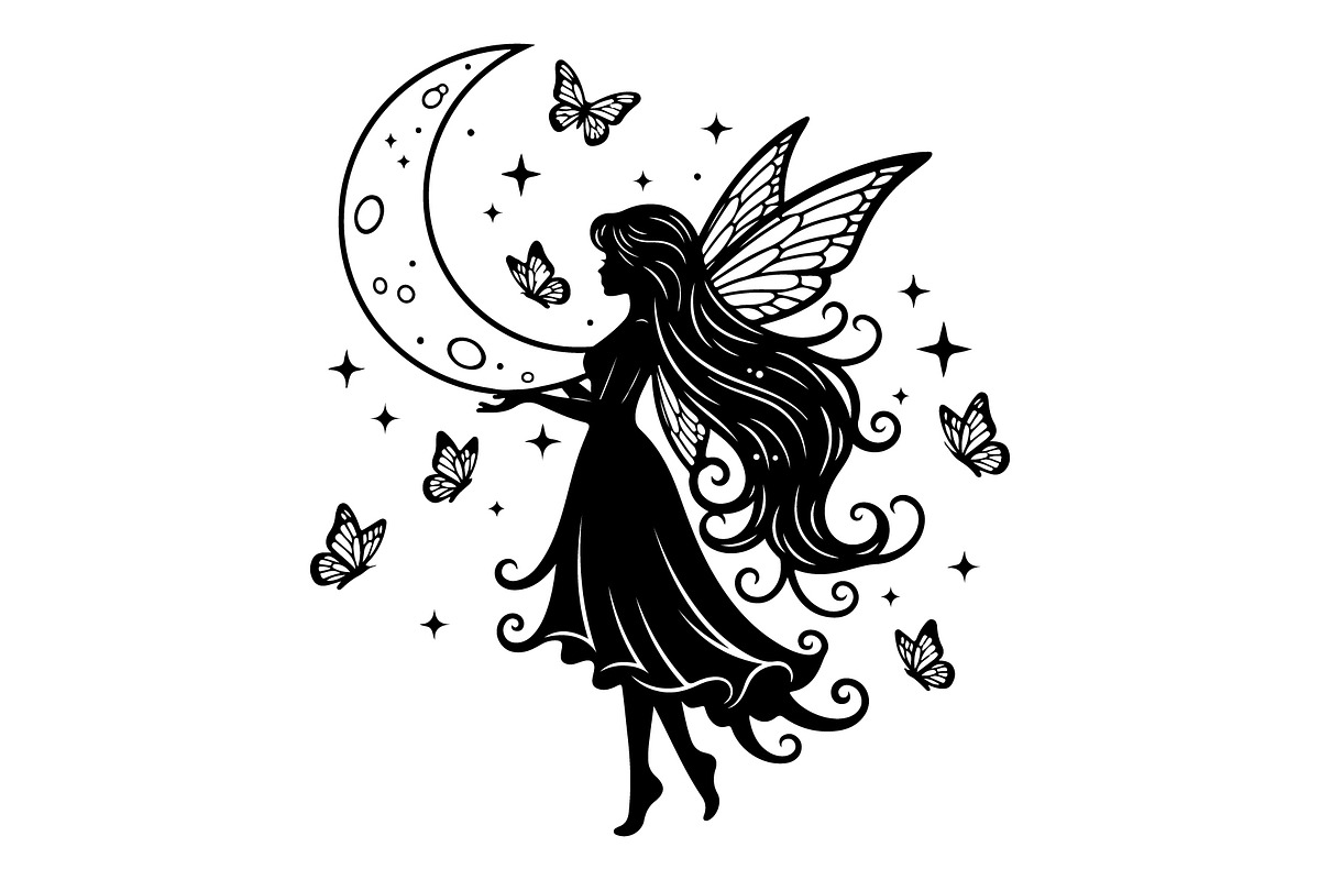 Fairy Moon Butterfly Silhouette, an Object Illustration by Gaye Art (Photo 30 of 31)