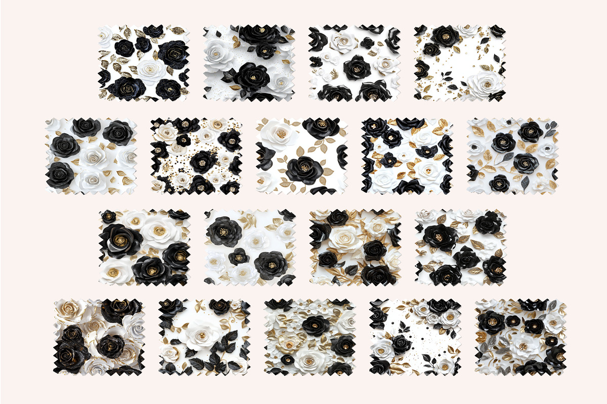 3D Sequin Black and White Roses, a Pattern Graphic by PrintablesByFranklyn (Photo 5 of 6)