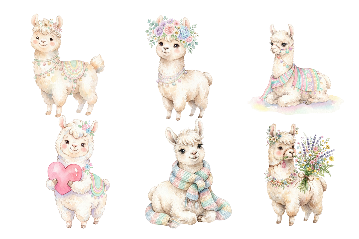 watercolor Llamas cliparts, an Animal Illustration by BerryPieArt (Photo 2 of 4)