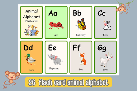 animal flash cards Alphabet for kids, a Card Template by noredinedesignco