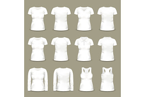 Set Of Isolated White Woman Shirts