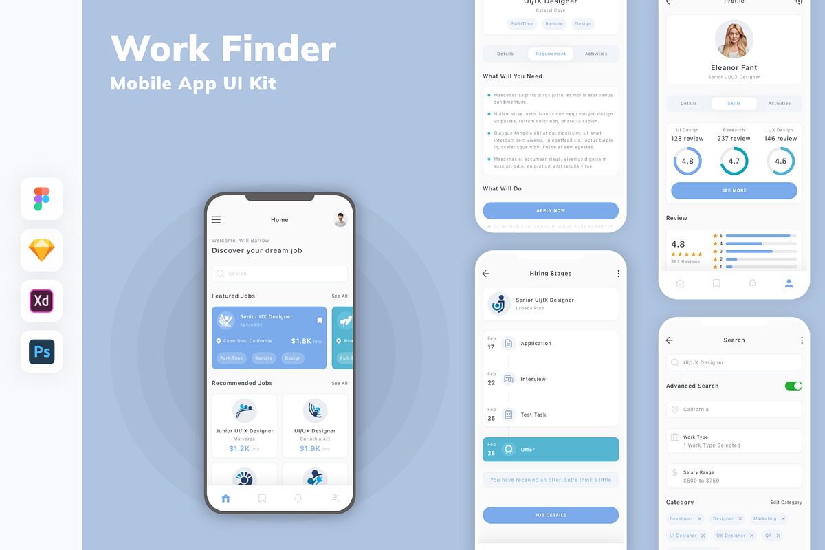 Work Finder Mobile App UI Kit, an UI Kit Template by uicube
