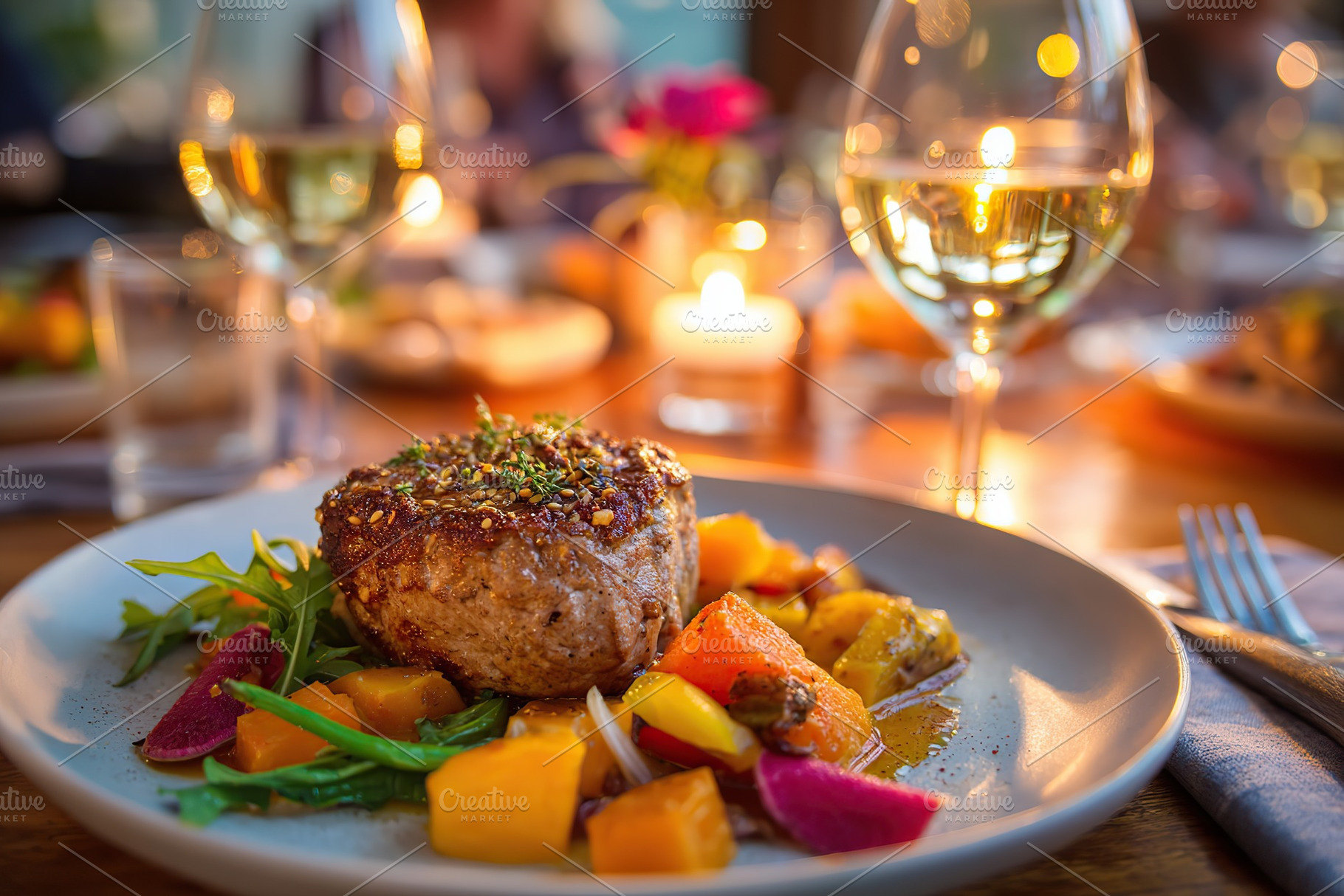 Delicious and nourishing meal served on a simple plate in a warm dining atmosph, a Food & Drink Photo by AlyaAnd