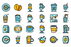 Latte Icons Set Vector Flat