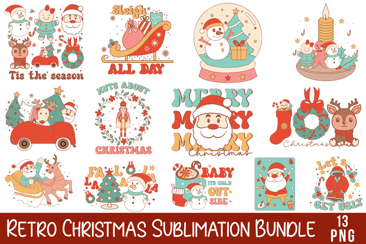 Retro Christmas Sublimation Bundle, a Seasonal Illustration by Libby Wishes (Photo 1 of 13)