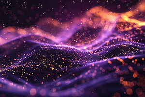Hologram of network with connecting dots and waves on dark background. Data tec, a Photo by AlyaAnd