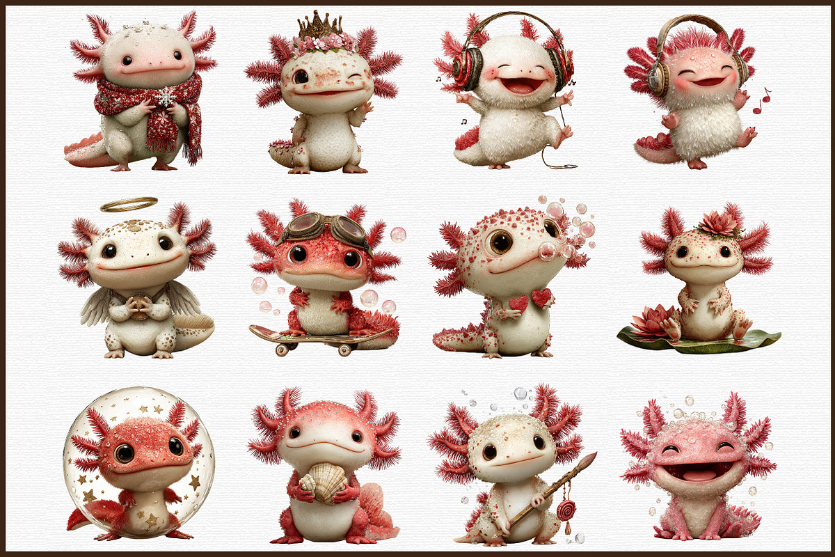 Watercolor Cute Axolotl Clipart Bund, an Illustration by Sublimation Artist (Photo 3 of 6)