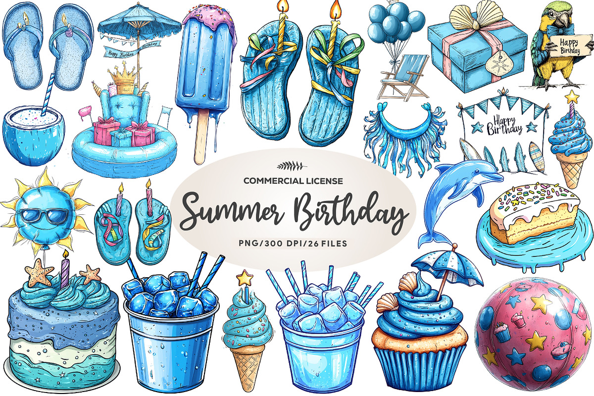 Summer Happy Birthday Clipart, an Illustration by CreationArt (Photo 1 of 5)