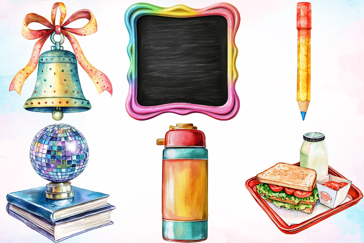 Watercolor Retro Back to School PNG, a Seasonal Illustration by Canvas Craft (Photo 2 of 4)