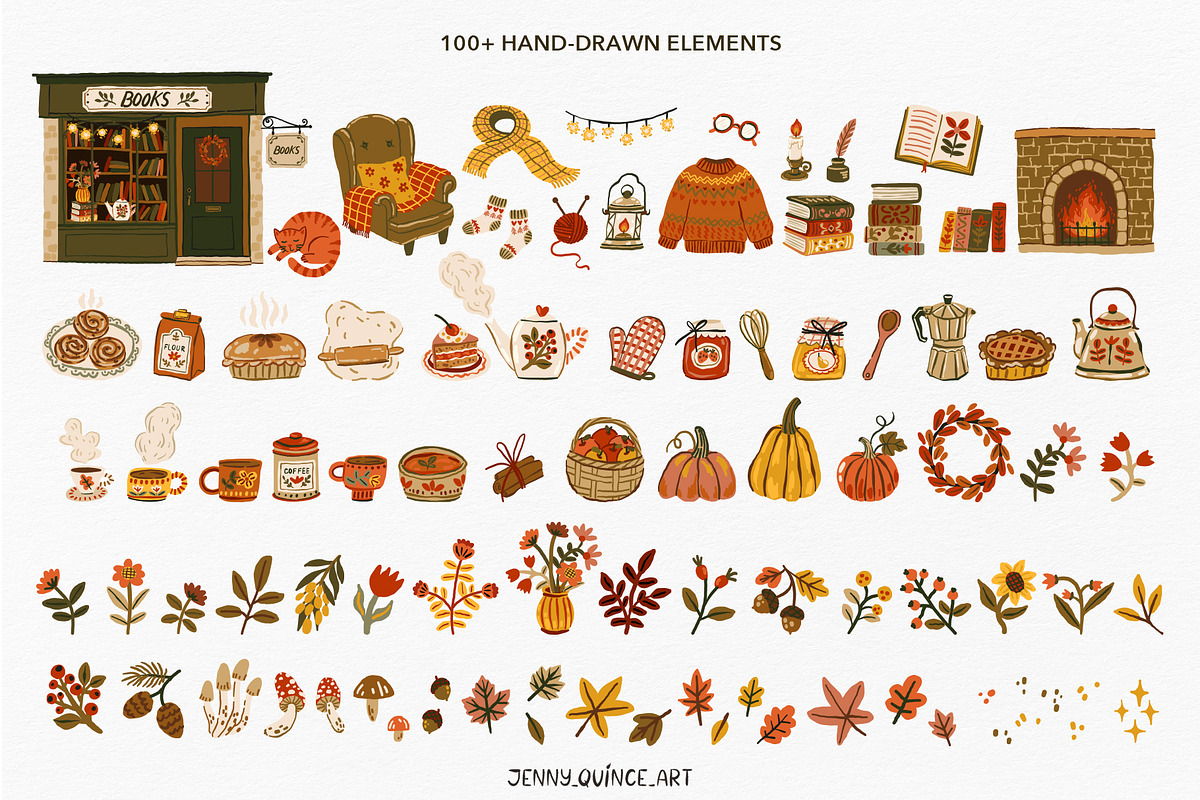 Cozy Autumn at Home - Vector Clipart, a Decorative Illustration by Jenny Quince (Photo 2 of 14)