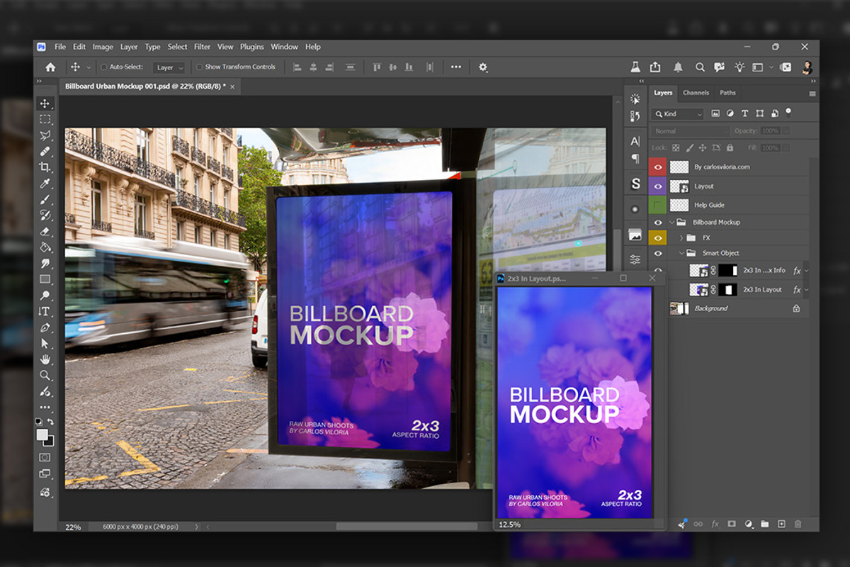 Paris Bus Stop Billboard Mockup, an Advertising Mockup by Mockups by Carlos Viloria (Photo 2 of 4)