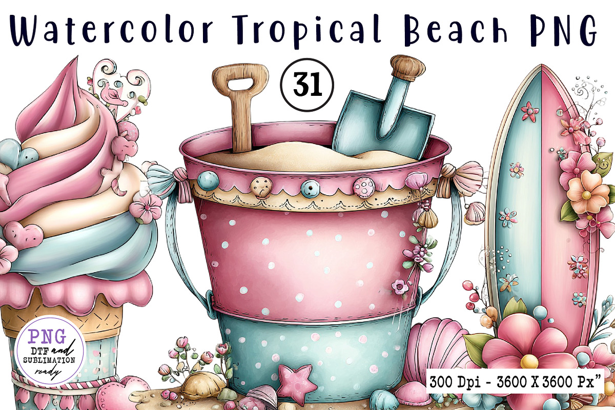 Watercolor Tropical Beach PNG, an Animal Illustration by CreationArt (Photo 1 of 7)