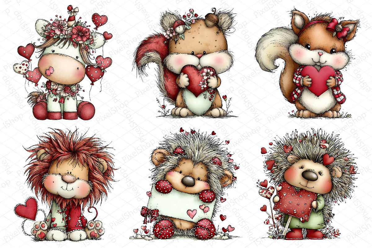 Whimsical Animals Valentine Day Clip, an Illustration by DreamPrint404 (Photo 4 of 7)