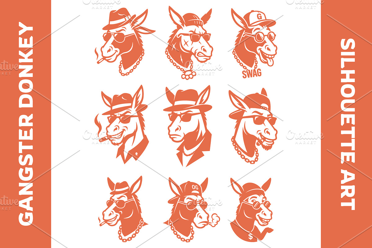 Gangster Donkey Funny Silhouettes, an Object Graphic by nandinigraphics (Photo 2 of 3)