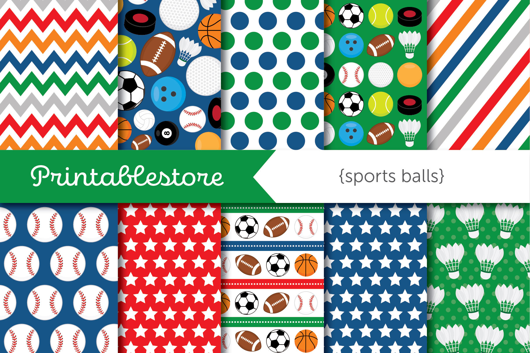 Sports Ball Paper (DP26), a Pattern Graphic by Printablestore
