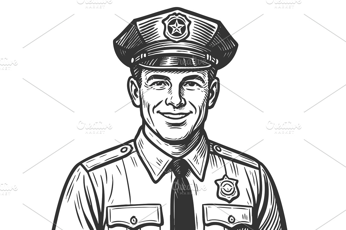 Police Officer Smiling in Uniform, a Person Illustration by AlexArt