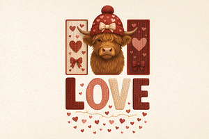 Crochet Highland Cow Valentine PNG, an Illustration by DreamPrint404