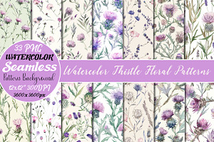 Watercolor Thistle Floral Patterns