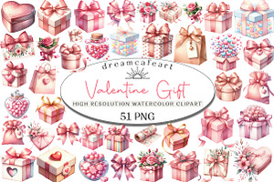 Watercolor Valentine Gift Clipart, an Illustration by DreamCafeArt
